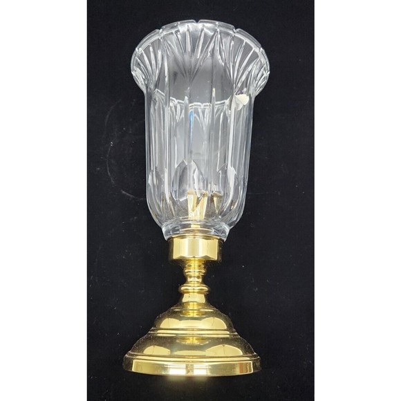 Vtg 24% Lead Crystal Hurricane Candle Holder Lamp Gold Tone Base 12" - Picture 9 of 12